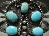 Rare Vintage Navajo Old Sleeping Beauty Turquoise 'Horse Shoe' Native American Jewelry Silver Bracelet-Nativo Arts