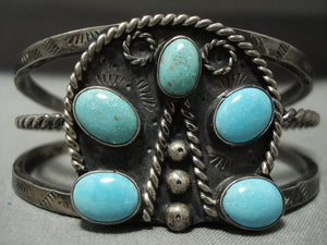 Rare Vintage Navajo Old Sleeping Beauty Turquoise 'Horse Shoe' Native American Jewelry Silver Bracelet-Nativo Arts