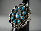 Rare Vintage Navajo Persin Snake Eyes Turquoise Native American Jewelry Silver Wave Ring-Nativo Arts