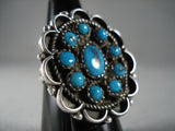 Rare Vintage Navajo Persin Snake Eyes Turquoise Native American Jewelry Silver Wave Ring-Nativo Arts