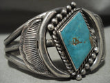 Rare Vintage Navajo 'Rhombus Turquoise' Native American Jewelry Silver Flank Bracelet Old-Nativo Arts