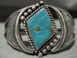 Rare Vintage Navajo 'Rhombus Turquoise' Native American Jewelry Silver Flank Bracelet Old-Nativo Arts
