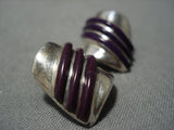 Rare Vintage Navajo Sugulite Inlay Sterling Silver Native American Jewelry Earrings Old-Nativo Arts