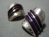 Rare Vintage Navajo Sugulite Inlay Sterling Silver Native American Jewelry Earrings Old-Nativo Arts