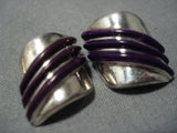 Rare Vintage Navajo Sugulite Inlay Sterling Silver Native American Jewelry Earrings Old-Nativo Arts