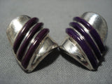 Rare Vintage Navajo Sugulite Inlay Sterling Silver Native American Jewelry Earrings Old-Nativo Arts