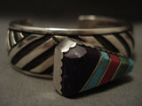Rare Vintage Navajo 'Triple Technique' Navajo Turquoise Native American Jewelry Silver Bracelet-Nativo Arts