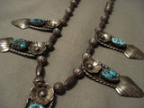 Rare Vintage Navajo Turquoise Native American Jewelry Silver Flower Leaf Segmented Native American Jewelry Silver Necklace-Nativo Arts