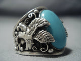 Rare Vintage Navajo Turquoise Sterling Native American Jewelry Silver Eagle Ring Old-Nativo Arts