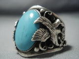 Rare Vintage Navajo Turquoise Sterling Native American Jewelry Silver Eagle Ring Old-Nativo Arts