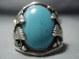 Rare Vintage Navajo Turquoise Sterling Native American Jewelry Silver Eagle Ring Old-Nativo Arts