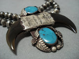 Rare Vintage Navajo Turquoise Sterling Silver Native American Jewelry Necklace Old-Nativo Arts