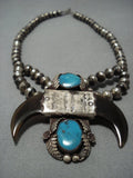 Rare Vintage Navajo Turquoise Sterling Silver Native American Jewelry Necklace Old-Nativo Arts