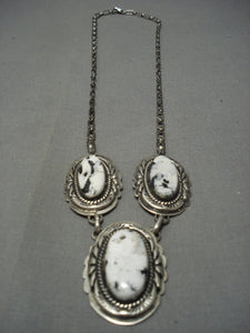 Rare Vintage Santo Domingo White Buffalo Turquoise Sterling Native American Jewelry Silver Necklace-Nativo Arts