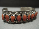 Rare Vintage Zuni 'Domed Coral' Native American Jewelry Silver Cloud Sterling Bracelet-Nativo Arts