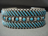 Rare Vintage Zuni/ Navajo 'Slanted Needlepoint Turquoise' Native American Jewelry Silver Bracelet-Nativo Arts