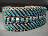 Rare Vintage Zuni/ Navajo 'Slanted Needlepoint Turquoise' Native American Jewelry Silver Bracelet-Nativo Arts