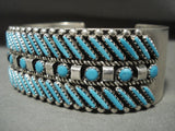 Rare Vintage Zuni/ Navajo 'Slanted Needlepoint Turquoise' Native American Jewelry Silver Bracelet-Nativo Arts