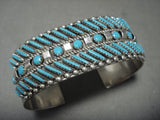 Rare Vintage Zuni/ Navajo 'Slanted Needlepoint Turquoise' Native American Jewelry Silver Bracelet-Nativo Arts