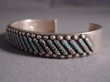 Rare Vintage Zuni/ Navajo 'Slanted Turquoise' Heavy Native American Jewelry Silver Bracelet-Nativo Arts