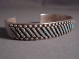 Rare Vintage Zuni/ Navajo 'Slanted Turquoise' Heavy Native American Jewelry Silver Bracelet-Nativo Arts