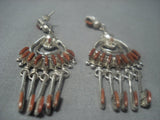 Rare Vintage Zuni Needle Coral Sterling Silver Earrings Old-Nativo Arts