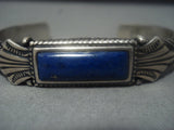 Rare Vintage Zuni Rectangular Lapis Sterling Silver Ramon Cunyate Bracelet-Nativo Arts