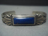 Rare Vintage Zuni Rectangular Lapis Sterling Silver Ramon Cunyate Bracelet-Nativo Arts