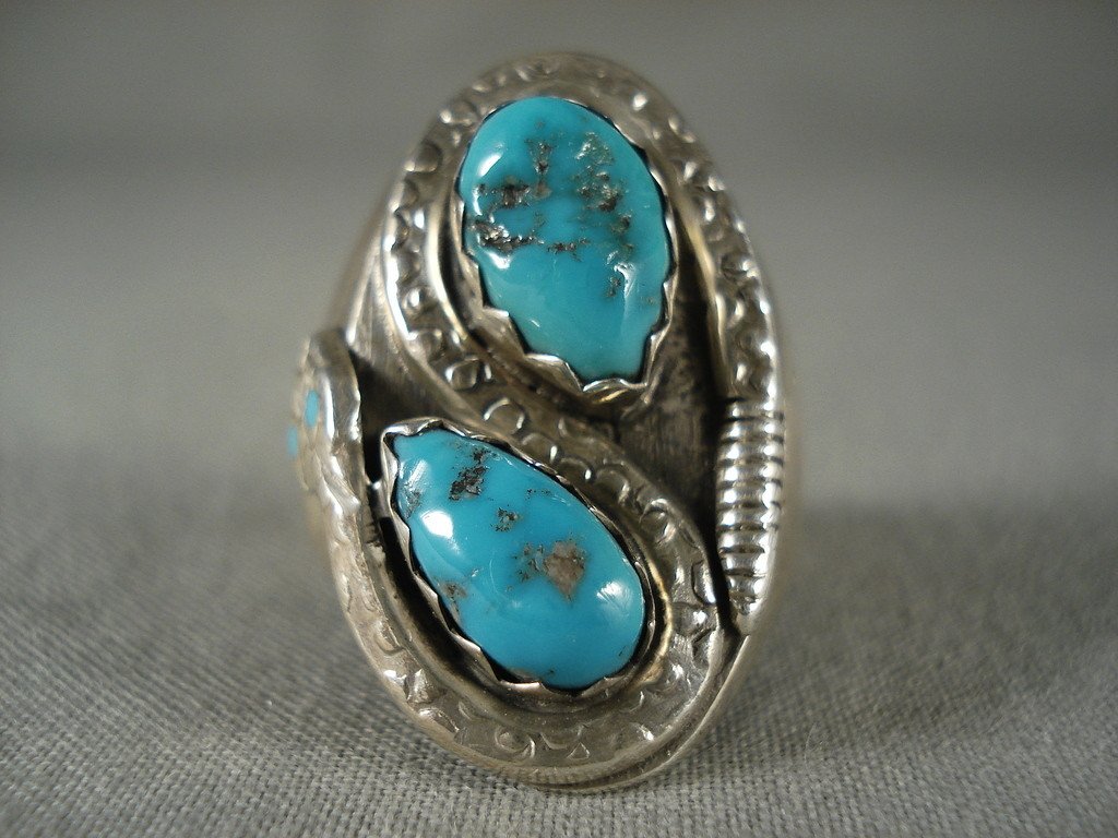 Rare Vintage Zuni Turquoise Snake Native American Jewelry Silver Ring