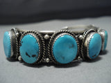 Rare Vivid Blue Turquoise Vintage Native American Jewelry Navajo Sterling Silver Cuff Bracelet Old-Nativo Arts