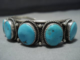 Rare Vivid Blue Turquoise Vintage Native American Jewelry Navajo Sterling Silver Cuff Bracelet Old-Nativo Arts