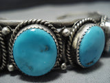 Rare Vivid Blue Turquoise Vintage Native American Jewelry Navajo Sterling Silver Cuff Bracelet Old-Nativo Arts