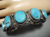 Rare Vivid Blue Turquoise Vintage Native American Jewelry Navajo Sterling Silver Cuff Bracelet Old-Nativo Arts