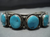 Rare Vivid Blue Turquoise Vintage Native American Jewelry Navajo Sterling Silver Cuff Bracelet Old-Nativo Arts