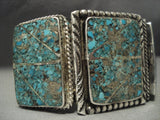 Rare Wide Vintage Navajo Old Inlay 106 Grams Turquoise Native American Jewelry Silver Bracelet-Nativo Arts