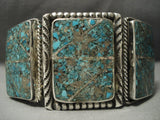 Rare Wide Vintage Navajo Old Inlay 106 Grams Turquoise Native American Jewelry Silver Bracelet-Nativo Arts