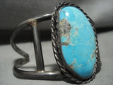Rare Wide Webbed #8 Turquoise Vintage Navajo Native American Jewelry Silver Bracelet Old-Nativo Arts