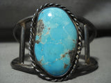 Rare Wide Webbed #8 Turquoise Vintage Navajo Native American Jewelry Silver Bracelet Old-Nativo Arts