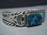 Rare Will Dale Blue Diamond Turquoise Native American Jewelry Silver Coiled Bracelet-Nativo Arts