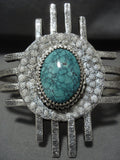 Rare Zia Navajo **domed Spiderweb Turquoise** Native American Jewelry Silver Bracelet-Nativo Arts