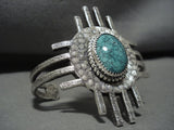 Rare Zia Navajo **domed Spiderweb Turquoise** Native American Jewelry Silver Bracelet-Nativo Arts