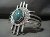 Rare Zia Navajo **domed Spiderweb Turquoise** Native American Jewelry Silver Bracelet-Nativo Arts