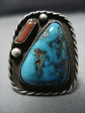 Remarkable Vintage Native American Jewelry Navajo Dramatic Turquoise Coral Sterling Silver Ring-Nativo Arts