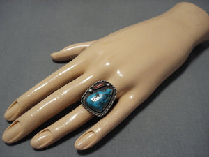 Remarkable Vintage Native American Jewelry Navajo Dramatic Turquoise Coral Sterling Silver Ring-Nativo Arts