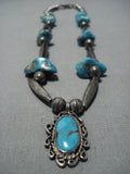Remarkable Vintage Native American Jewelry Navajo Turquoise Sterling Silver Necklace Old-Nativo Arts