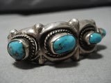 Remarkable Vintage Native American Navajo Turquoise Blue Gem Sterling Silver Bracelet Old Cuff-Nativo Arts