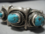 Remarkable Vintage Native American Navajo Turquoise Blue Gem Sterling Silver Bracelet Old Cuff-Nativo Arts