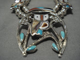 Remarkable Vintage Native American Zuni Sterling Silver Turquoise Squash Blossom Necklace Old-Nativo Arts