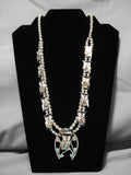 Remarkable Vintage Native American Zuni Sterling Silver Turquoise Squash Blossom Necklace Old-Nativo Arts