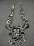 Remarkable Vintage Native American Zuni Sterling Silver Turquoise Squash Blossom Necklace Old-Nativo Arts